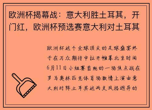 欧洲杯揭幕战：意大利胜土耳其，开门红，欧洲杯预选赛意大利对土耳其